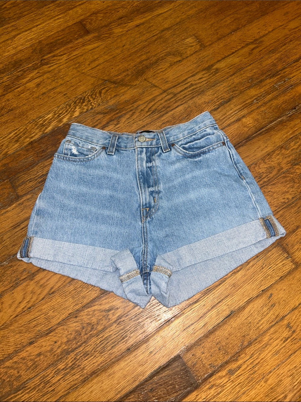 BDG Light Blue High-Rise Rolled Cuff Denim Shorts